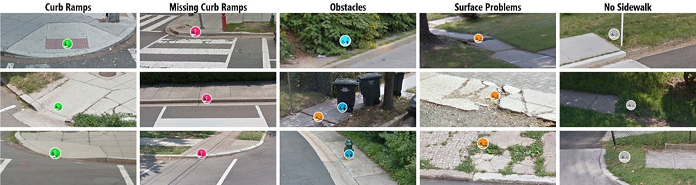 A collage of 15 photos of sidewalks