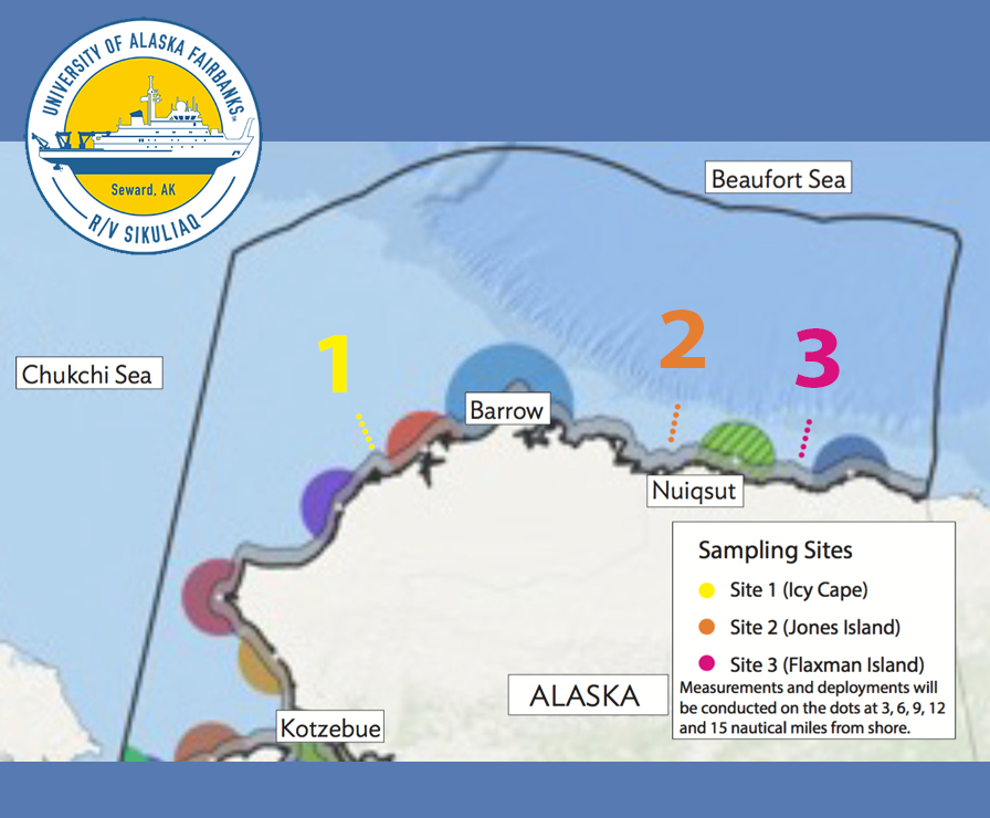 A map showing three sampling sites
