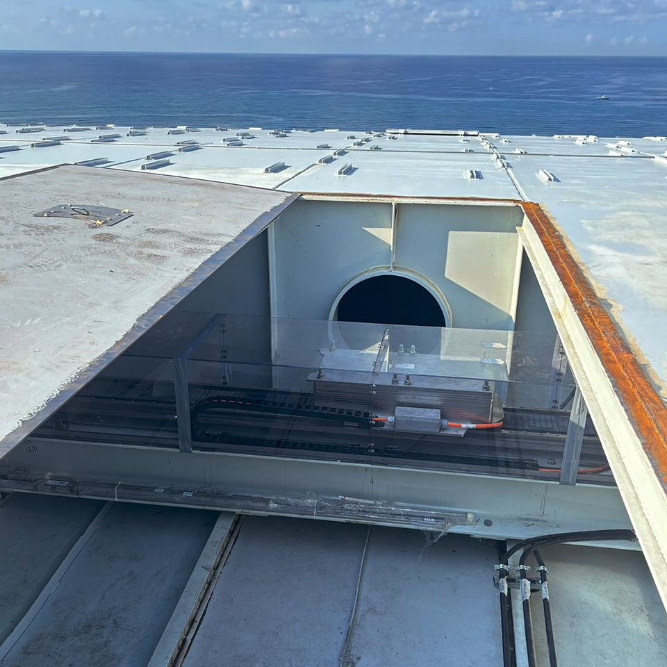 Open hatch on a maritime structure's deck