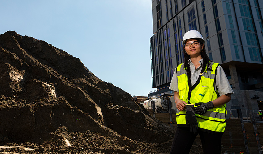 A student at a construction site