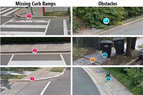 A collage of 6 photos of sidewalks