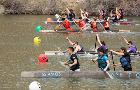 students competing in concrete canoes