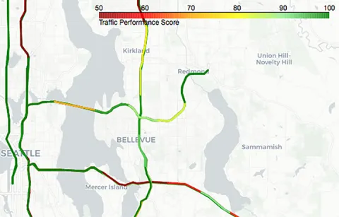 a traffic map of I-5 and I-405